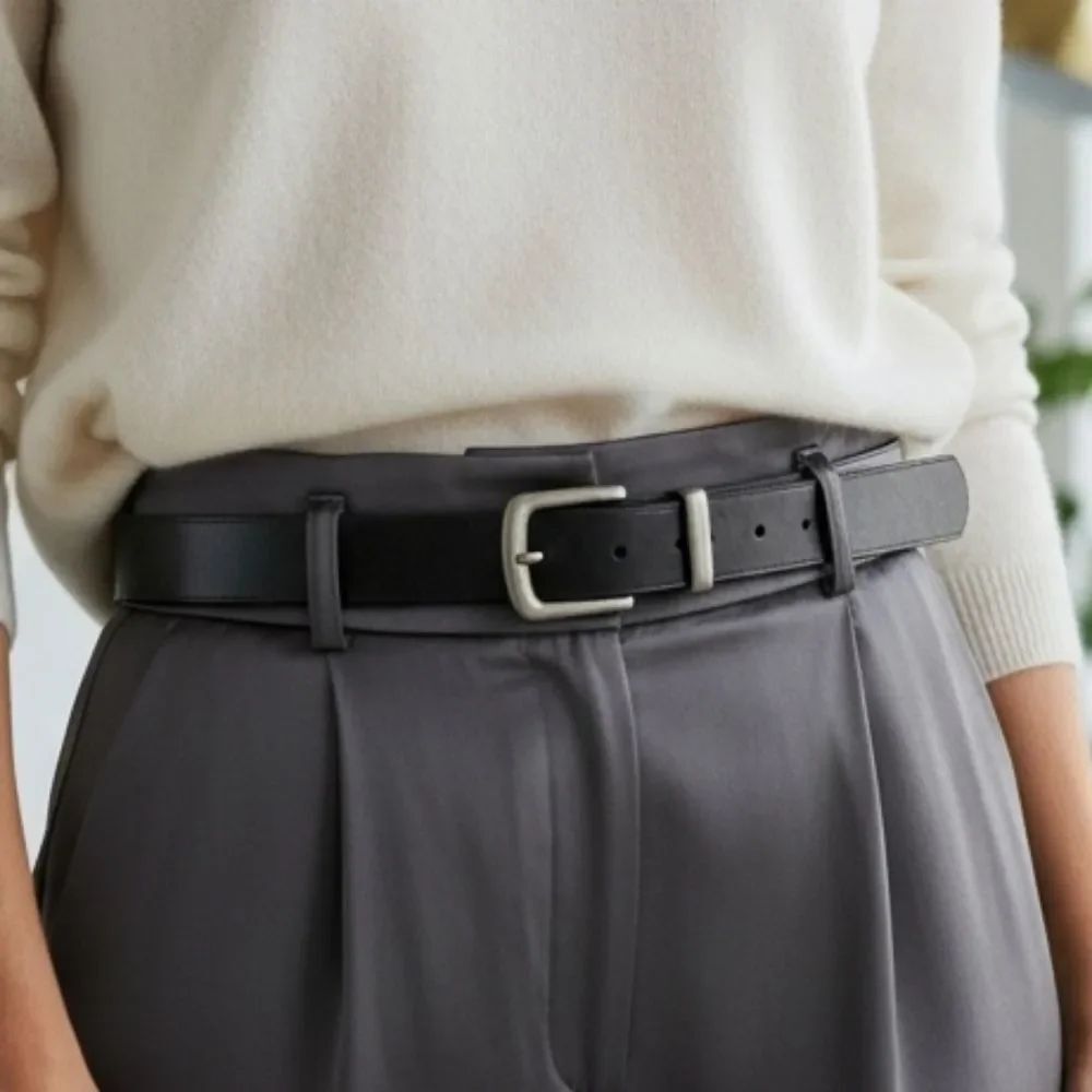 Black Leather Belt with Silver Buckle